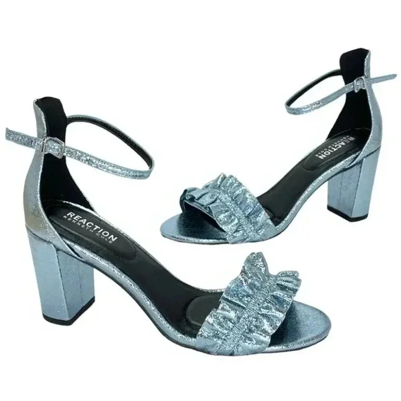 Kenneth Cole Reaction Rise Ruffle Metallic Storm Womens Heels Size 8M - Picture 16 of 16